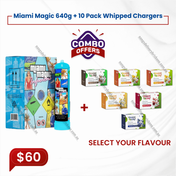 1x Miami Magic 615g Tank + 10 pack flavour whipped cream chargers