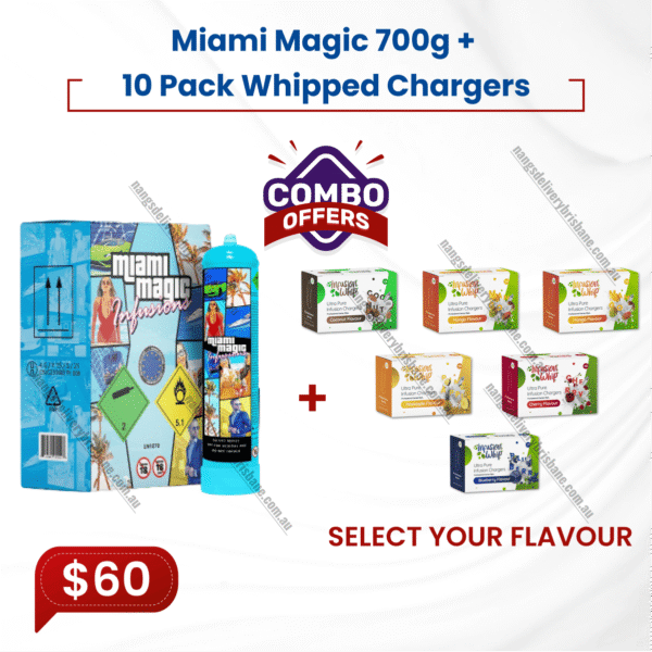 1x Miami Magic 700g Tank + 10 pack flavour whipped cream chargers