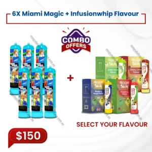 6X Miami Magic 615g N2o Cylinder + 1x Infusionwhip Flavour 580g Tan