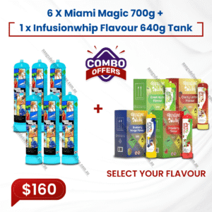 6X Miami Magic 700g N2o Cylinder + 1x Infusionwhip Flavour 640g Tank