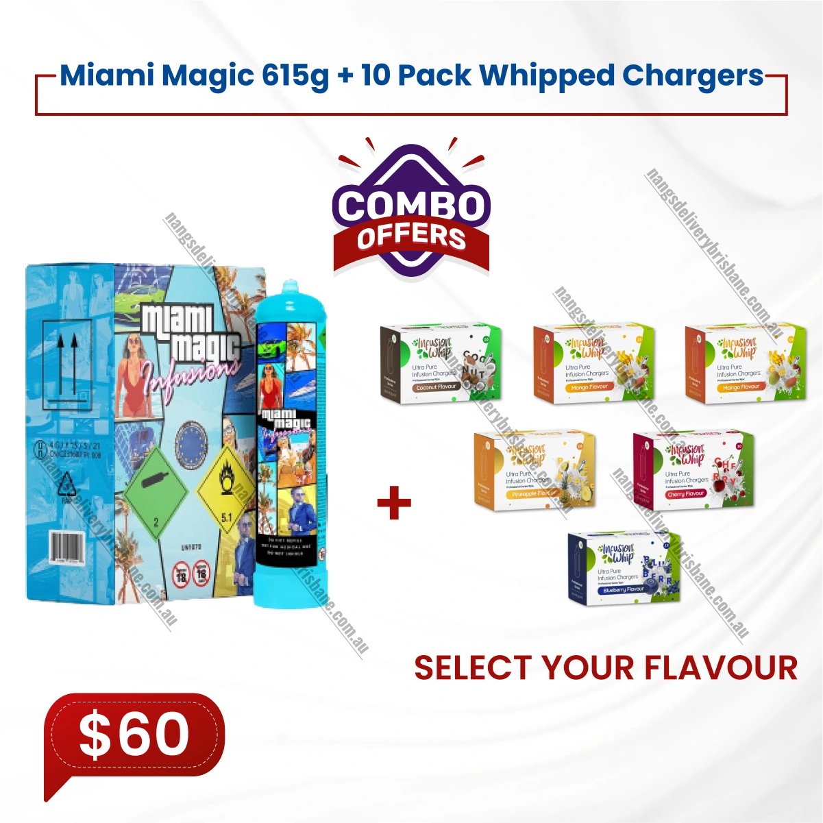 1x Miami Magic 615g Tank + 10 pack flavour whipped cream chargers